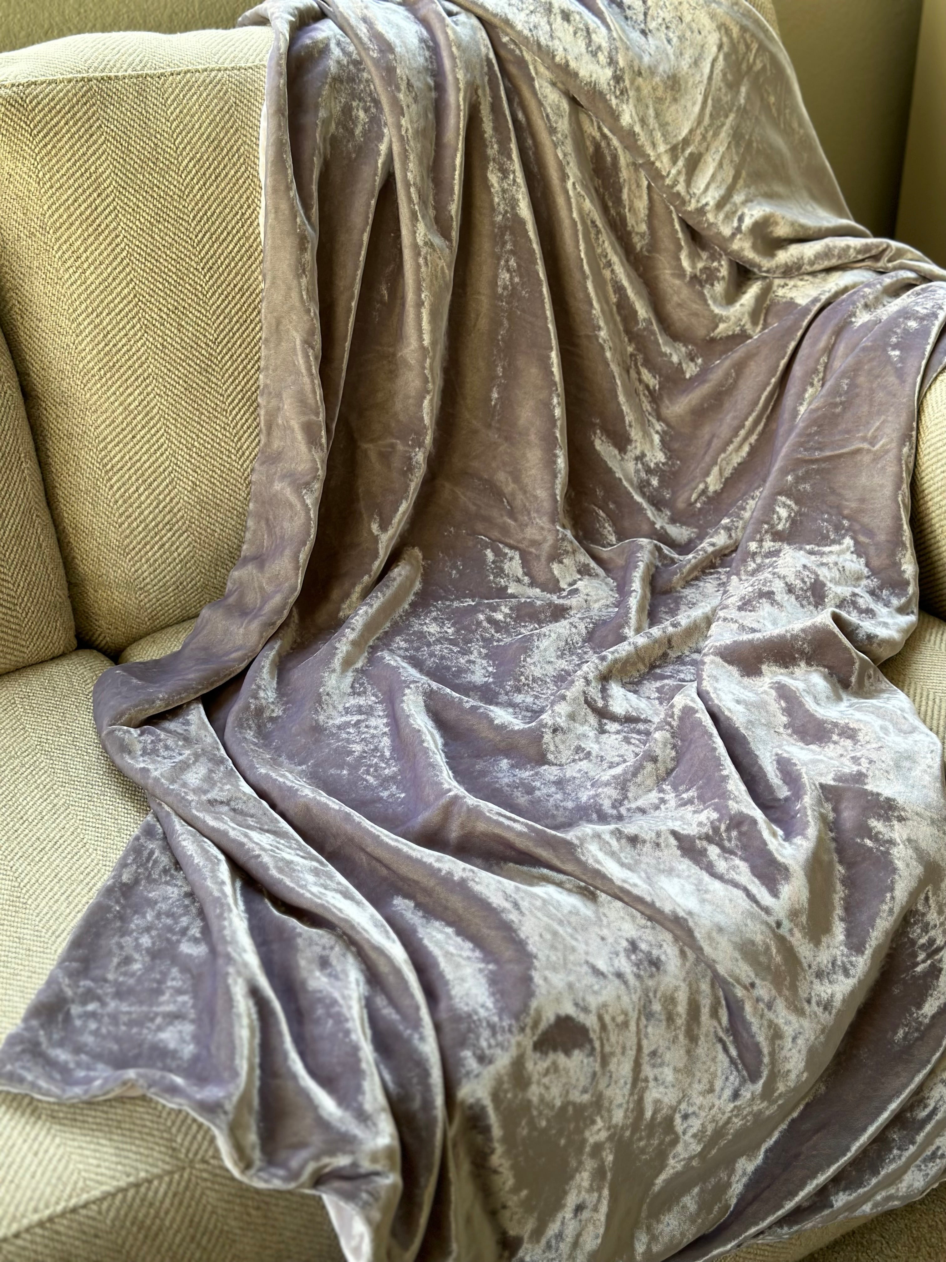 Luxury silk velvet blanket in moonstone iridescent lavender purple tone