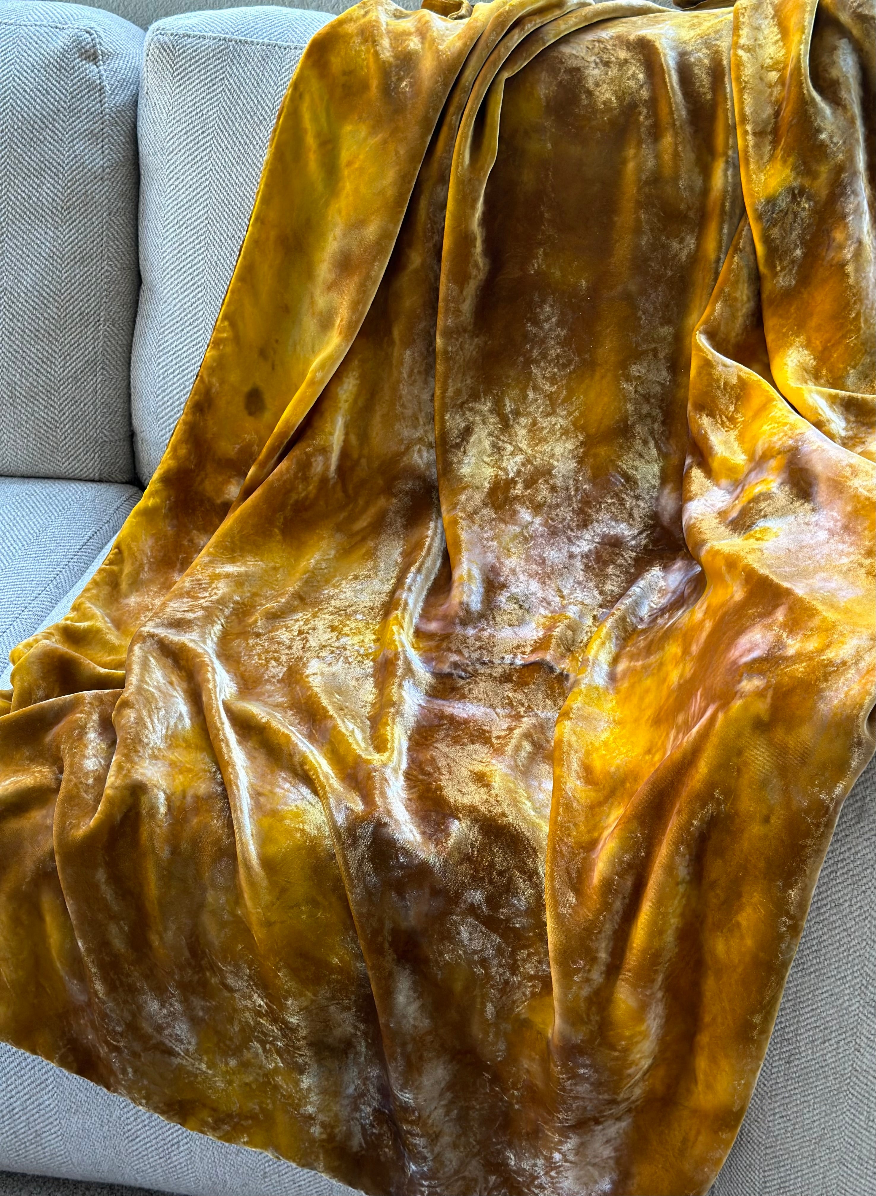 Luxury silk velvet blanket in mulitcolor tones of gold