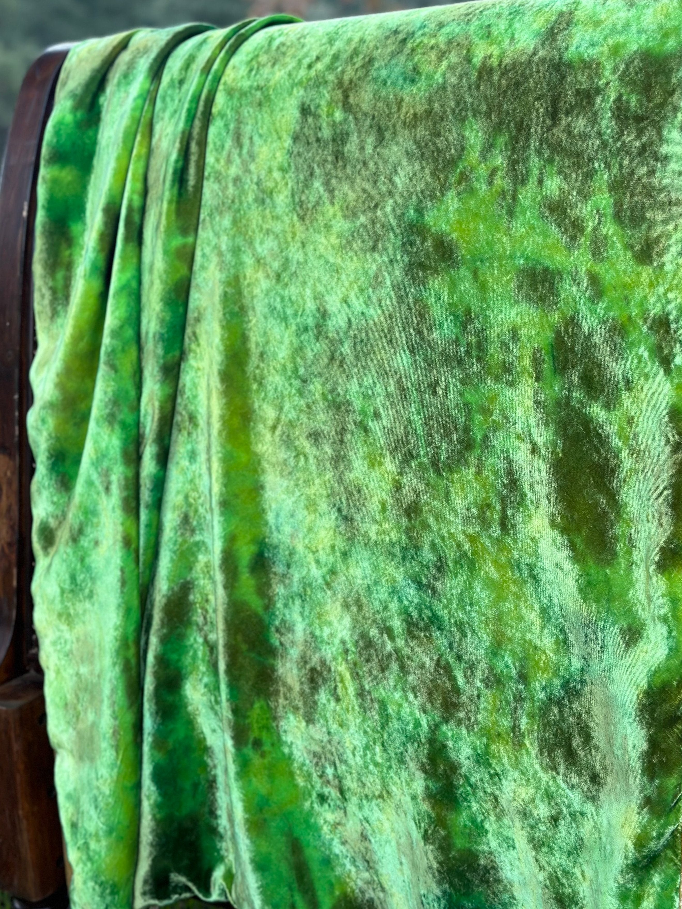 Luxury silk velvet blanket in multicolored shades of green